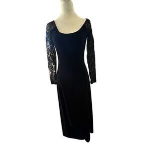 VTG Moda Int. Black Velvet Maxi Dress Sz Sm Lace Sleeves Whimsygoth Witchy Party